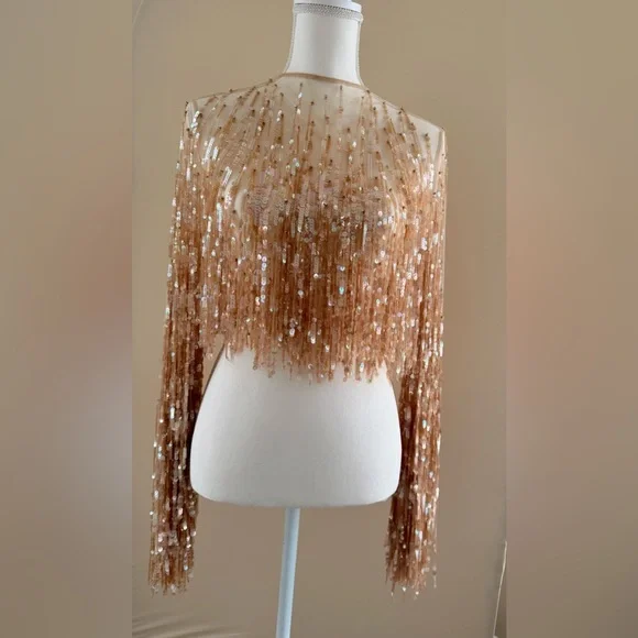 Elegant Gold Sequin Crop Top - Picture 4 of 13